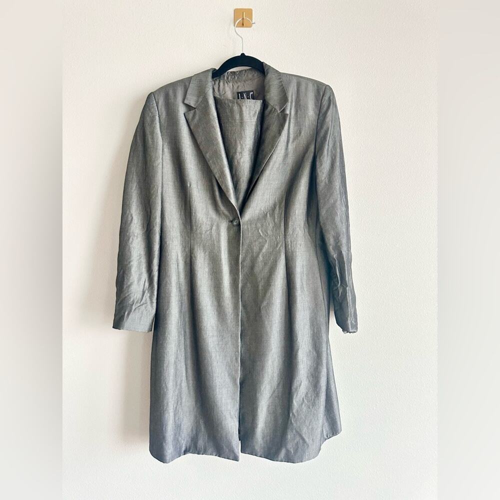 Vintage 90s INC Wool 2 Piece Set Gray Dress & Long Line Blazer | Size 10